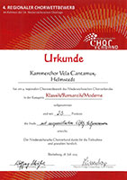Wettbewerbsurkunde Kammerchor